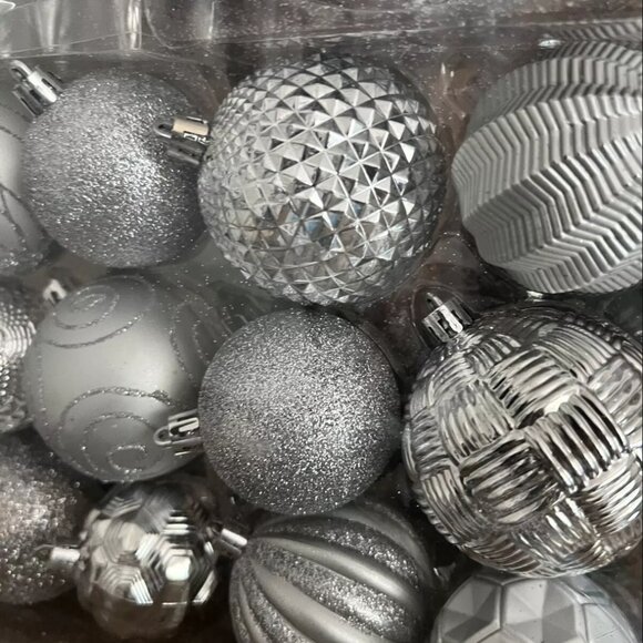 Silver Christmas Ornaments Shatterproof Holiday Assortment Set of 36 - Picture 2 of 3